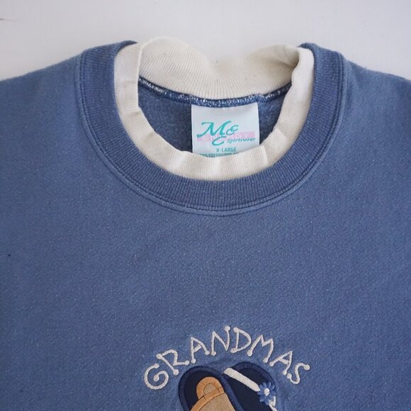 Vintage MCE Sportswear Blue Grandma Bear Teddy Graphic Sweatshirt Cotton XL - Picture 8 of 8